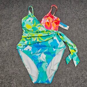 Bleu Rod Beattie One Piece Swimsuit Womens‎ Size 6 Multi Floral Wrap Side